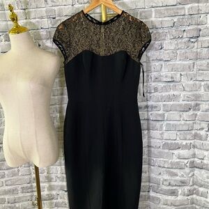 Maggy London Black Dress with Gold Lace Overlay